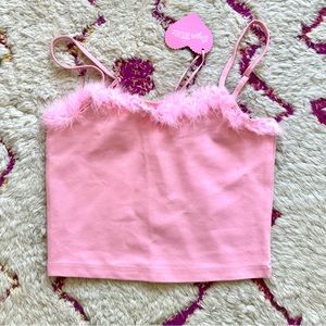 Pink Faux Feather Trim cami